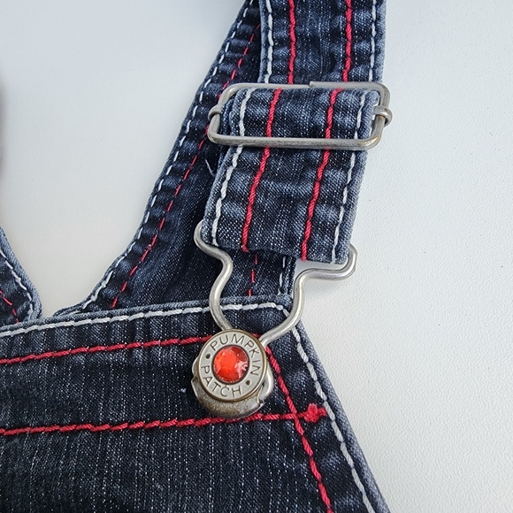 Dark Blue Denim Overalls with Pleated Skirt and Adjustable Straps - Picture 6 of 9